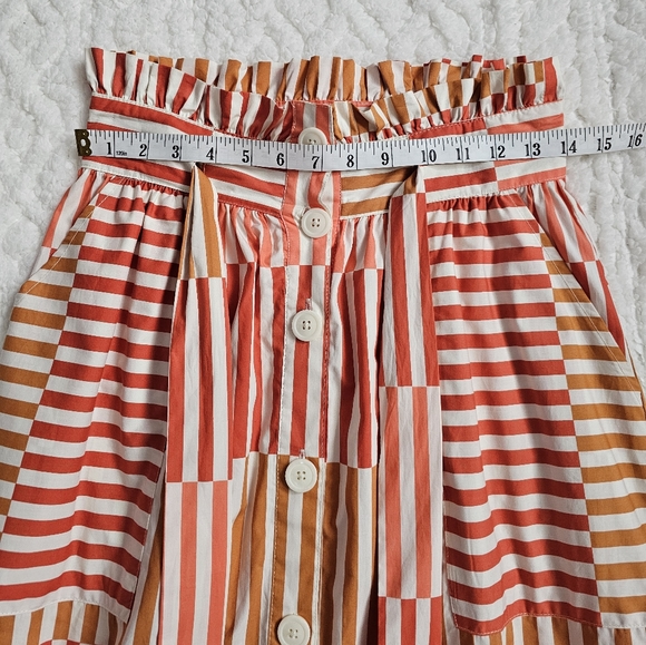 Who What Wear Geometric Coastal Pristine Paper Bag Waist Button Front Midi Skirt - Picture 7 of 12